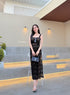 Two Piece Lace Padded Cropped Top With Slit Skirt
